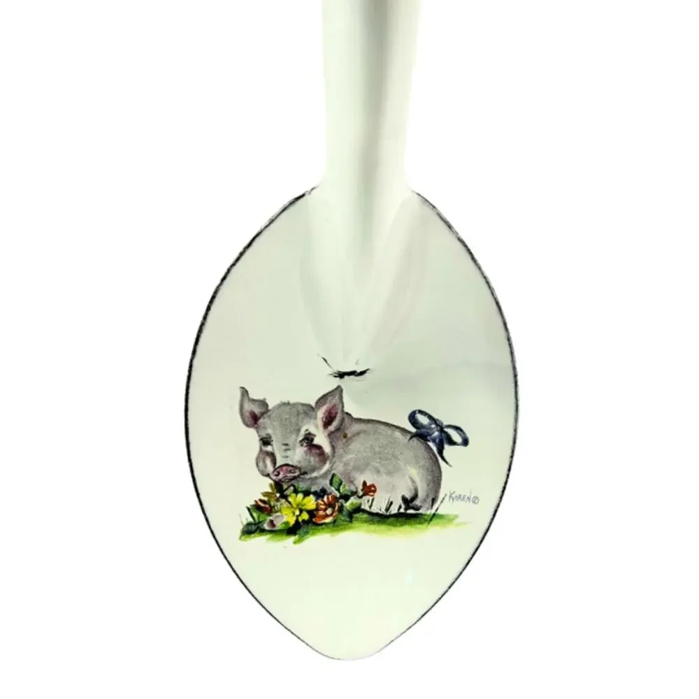 Vintage Daugherty Studios Enameled Spoon Pig Cottagecore Farmhouse Decor